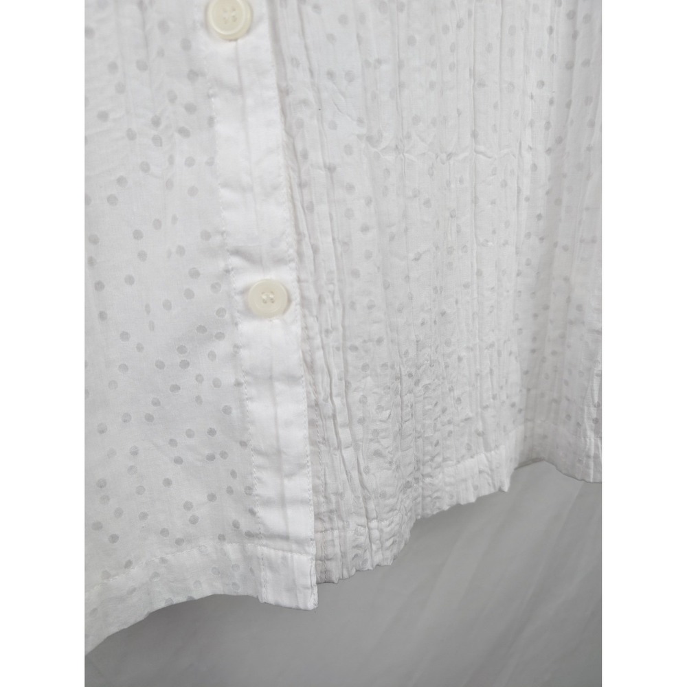 Polka Dot Textured Button Up Top Size M White Long Sleeve Coquette Coastal Gauze - Picture 2 of 10